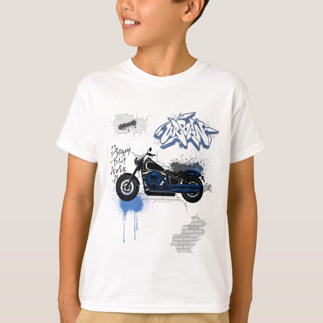 Black & blue motorbike graffiti grey T-Shirt (Front)