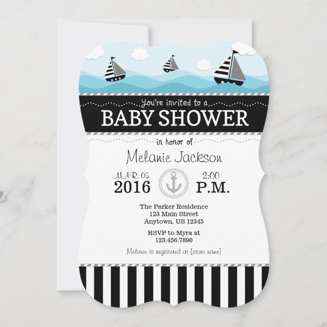 Black Blue Nautical Baby Shower Invitation (Front)