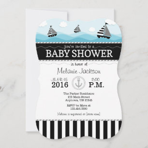 Black Blue Nautical Baby Shower Invitation