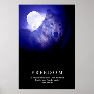 Black Blue Night Wolf Fullmoon Freedom Poster