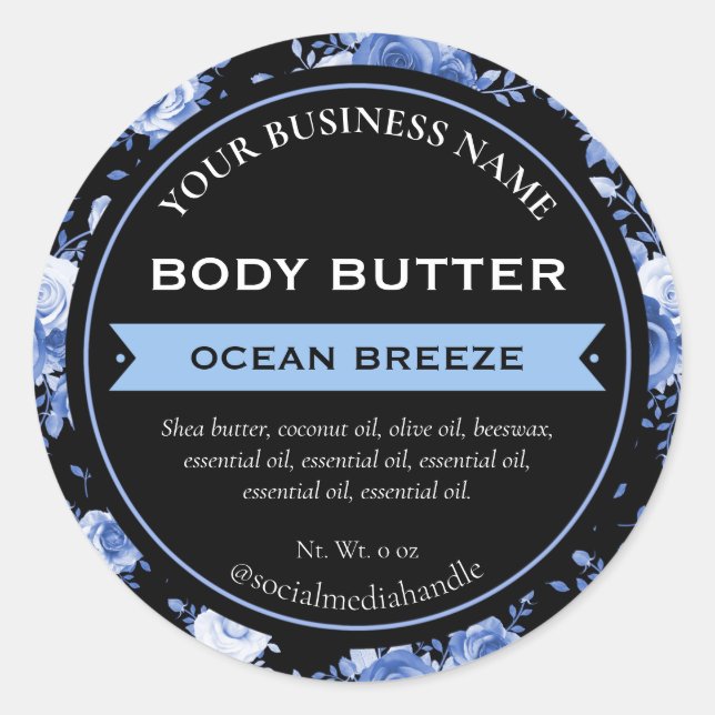 Black Blue Ocean Breeze Rose Product Labels (Front)