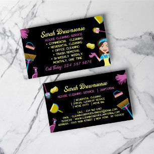 Black Blue Pink Housekeeper cleaning Janitorial Business Card