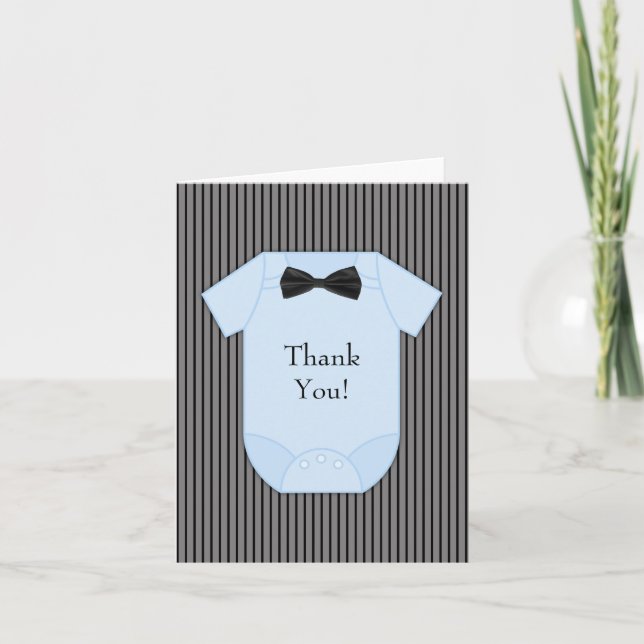 Black Blue Pinstripe Baby Boy Thank You Cards (Front)
