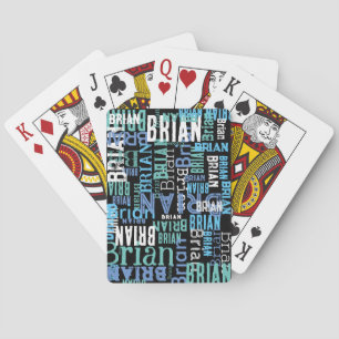 Black Blue Playing Cards Typography Name Pattern