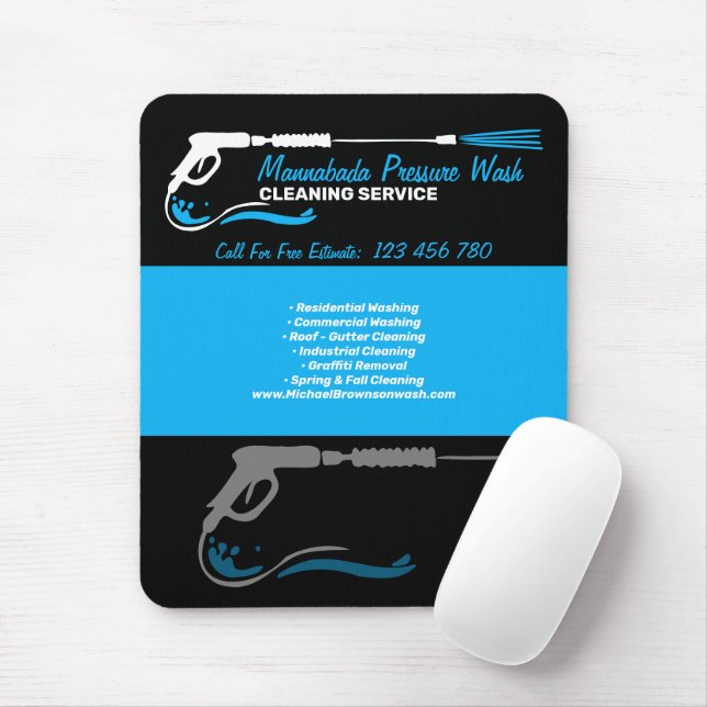 Black Blue Pressure Washing Water Cleaning Pro Mouse Mat (With Mouse)