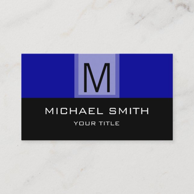 Black Blue Professional Monogram Business Card (Front)