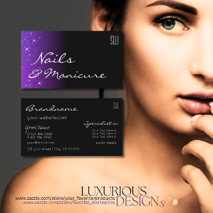 Black Blue Purple Glitter Stars with Monogram Chic Business Card