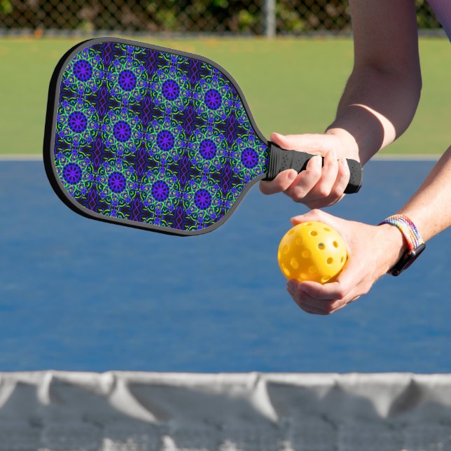 Black Blue Purple Lime Green Mechanical Drawing Pickleball Paddle (Insitu)