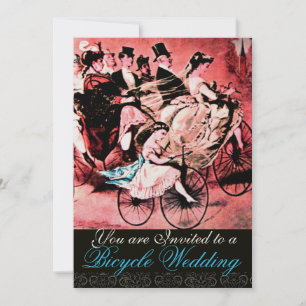 BLACK BLUE RED BICYCLE WEDDING DAMASK MONOGRAM, INVITATION
