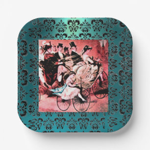 BLACK BLUE RED BICYCLE WEDDING PARTY PAPER PLATE