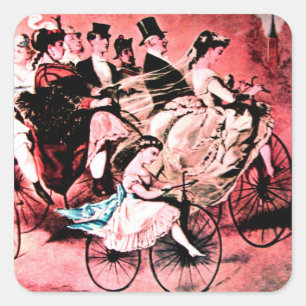 BLACK BLUE RED BICYCLE WEDDING PARTY SQUARE STICKER