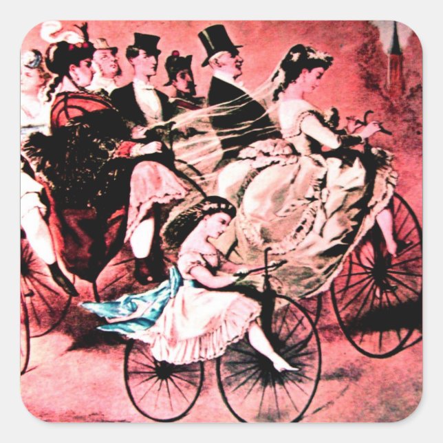 BLACK BLUE RED BICYCLE WEDDING PARTY SQUARE STICKER (Front)