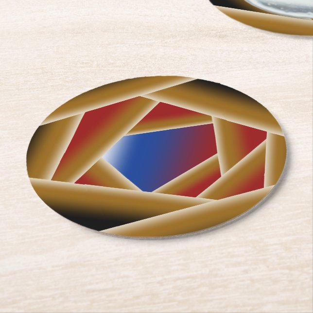 Black Blue Red Gold Ombre Abyss Abstract Art Round Paper Coaster (Angled)