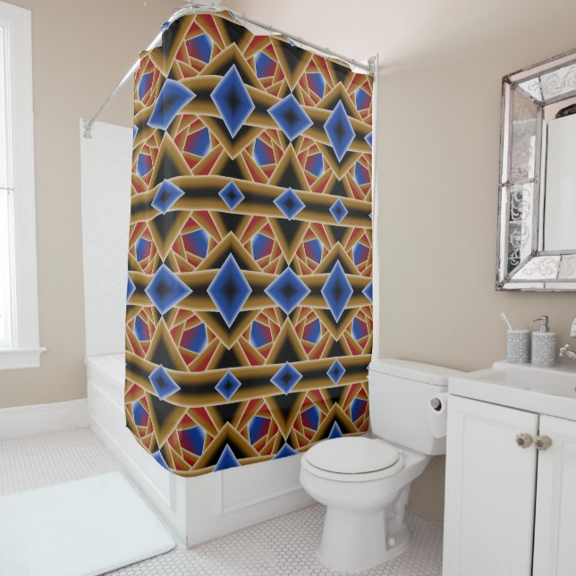 Black Blue Red Gold Ombre Abyss Abstract Art  Shower Curtain (In Situ)