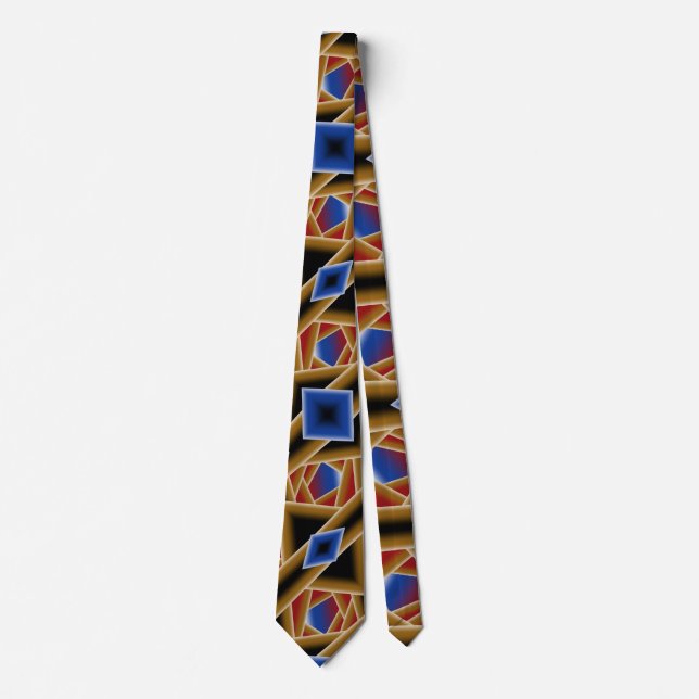 Black Blue Red Gold Ombre Abyss Abstract Art Tie (Front)