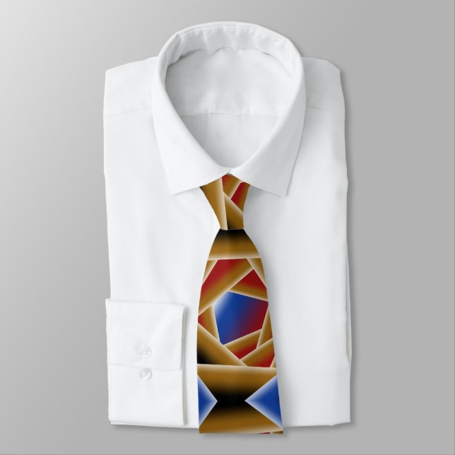 Black Blue Red Gold Ombre Abyss Abstract Art  Tie (Tied)