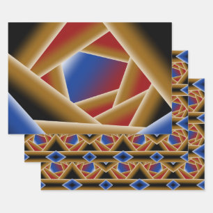 Black Blue Red Gold Ombre Abyss Abstract Art Wrapping Paper Sheet