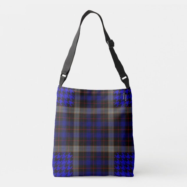 Black Blue Red Tartan Plaid Houndstooth Crossbody Bag (Back)