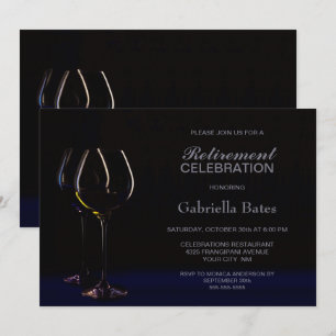 Black Blue Retirement Wine Glass Party Invitation