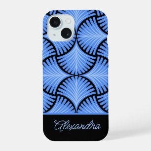 Black Blue Retro 1920s Gatsby Palms Script Name iPhone 15 Case