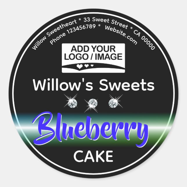 Black Blue Rhinestone Cupcake Cake Pastry Label (Front)