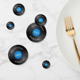 Black Blue Rock N Roll Monogram Name Vinyl Record Confetti