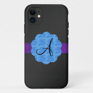 Black blue roses monogram iPhone 11 case
