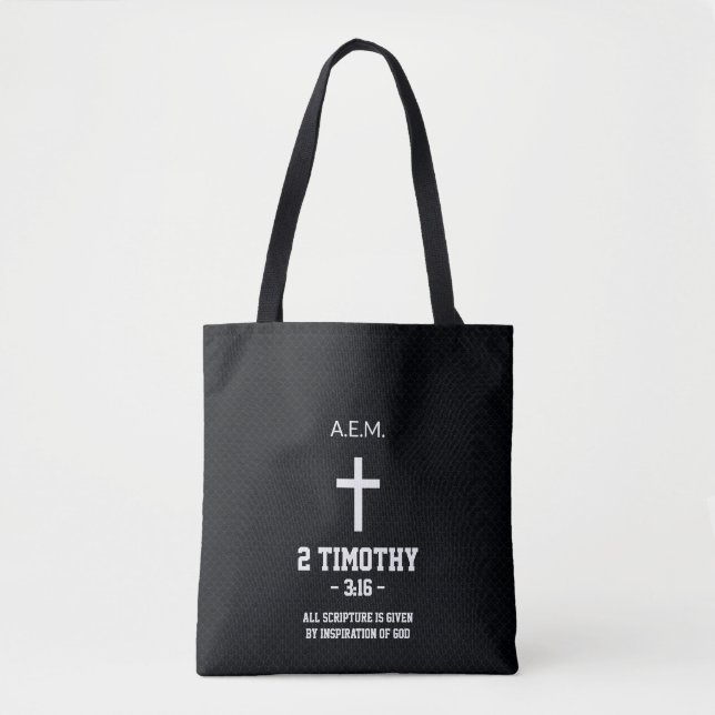 Black Blue Scales Pattern Bible Verse Christian Tote Bag (Front)