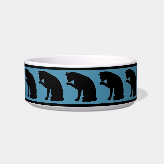 Black & Blue Silhouette Cat Bowl (Front)