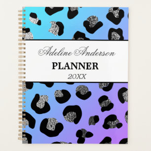 Black Blue Sparkly Leopard Animal Skin Pattern Planner