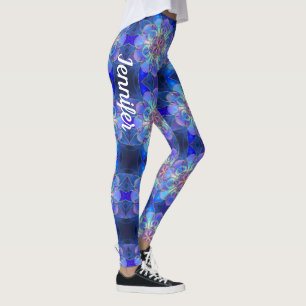 Black Blue Star Custom Name Leggings Stained Glass