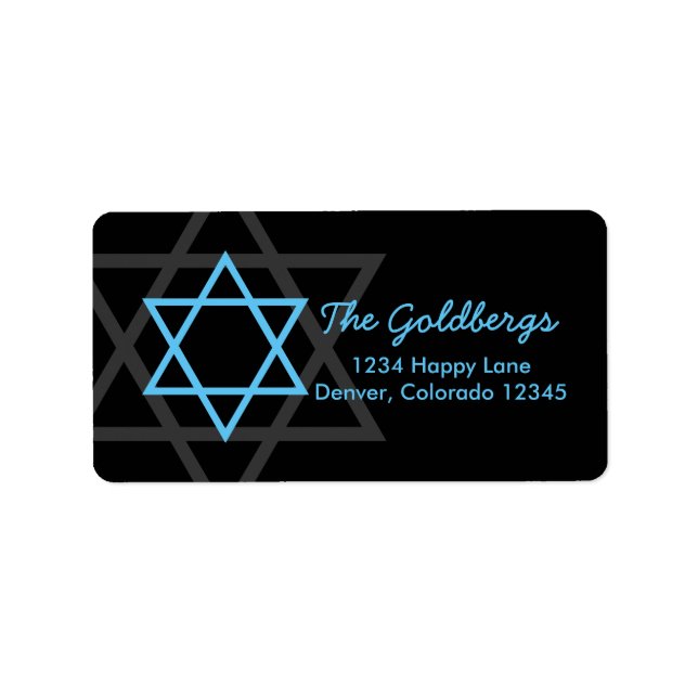 Black Blue Star of David Return Address Label (Front)
