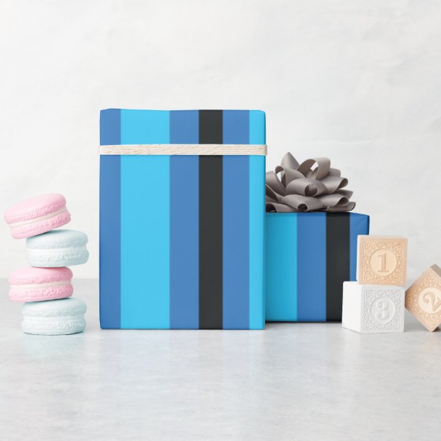 Black Blue Stripes Wrapping Paper (Baby Shower)
