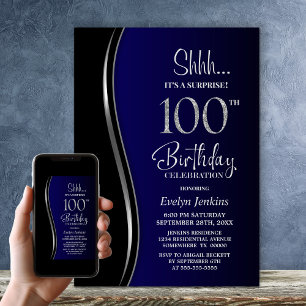 Black Blue Surprise 100th Birthday Invitation
