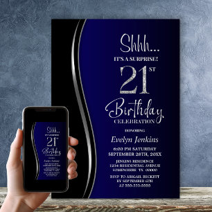 Black Blue Surprise 21st Birthday Invitation