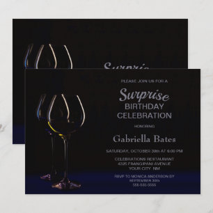 Black Blue Surprise Birthday Wine Glass Party Invitation