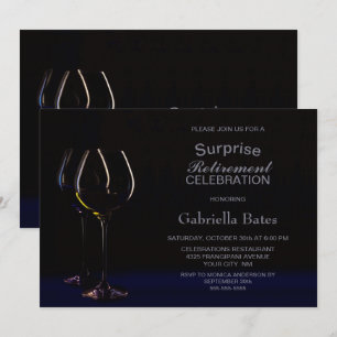 Black Blue Surprise Retirement Wine Glass Party Invitation