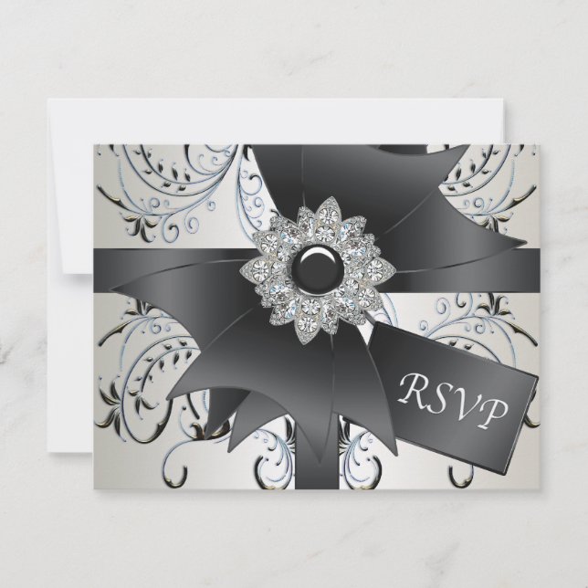 Black Blue Swirl Ivory RSVP Card (Front)