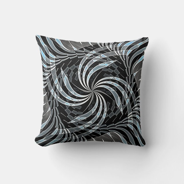 Black Blue Swirl Throw Pillow (Front)