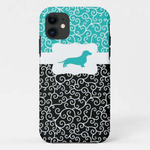 Black&Blue Swirls w/Dachshund iPhone 11 Case