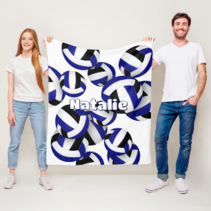 black blue team colors volleyballs girls sports fleece blanket