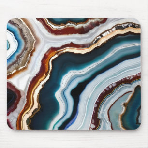Black Blue Terracotta White Gold Agate Geode Mouse Mat