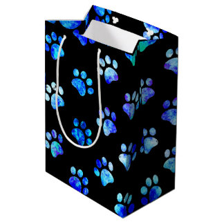 Black Blue Textured Paw Print Pattern Medium Gift Bag