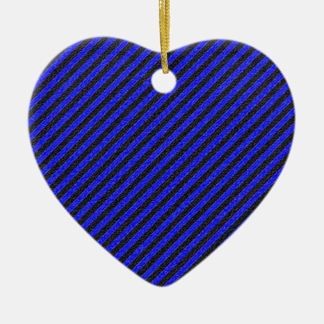 Black Blue Thin Diagonal Stripes Ceramic Tree Decoration (Front)