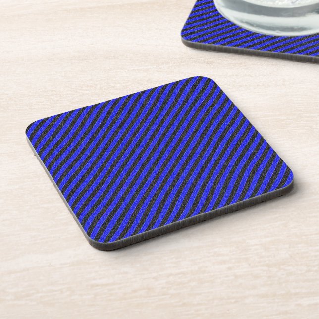 Black Blue Thin Diagonal Stripes Coaster (Left Side)