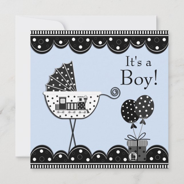 Black Blue Train Baby Boy Shower Invitation (Front)