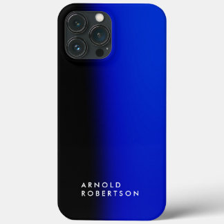 Black Blue Trendy Modern Minimalist Add Your Name iPhone 13 Pro Max Case
