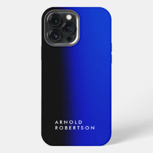 Black Blue Trendy Modern Minimalist Add Your Name iPhone 13 Pro Max Case