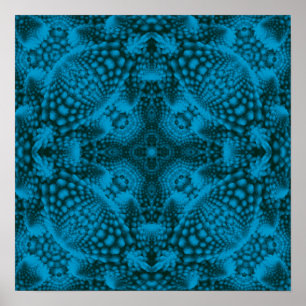 Black & Blue Vintage Blue Fractal Kaleidoscope Poster