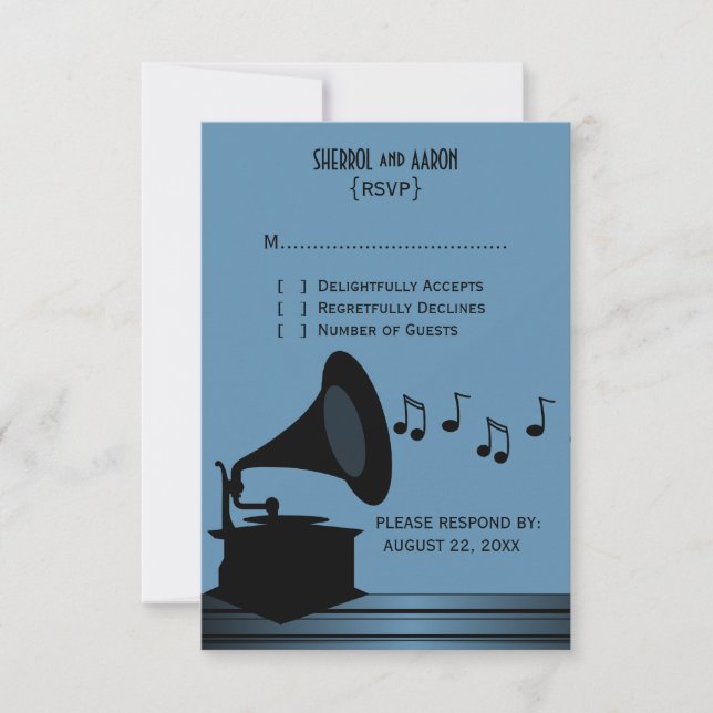 Black/Blue Vintage Gramophone Response Card2 (Front)